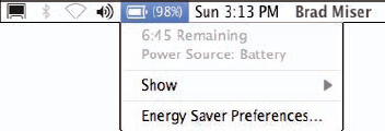 Monitor the Battery menu as you work so that your MacBook doesn't suddenly come to a grinding halt.