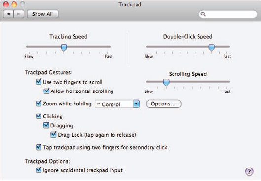 Use the Trackpad pane to tweak the trackpad's behavior to your preferences.