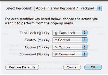 On this sheet, you can change the default modifier keys.