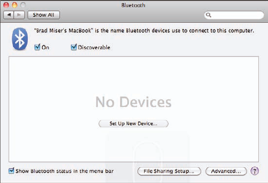 Use the Bluetooth pane to configure Bluetooth services on your MacBook.
