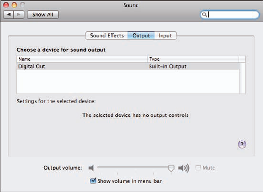 Use the Output tab of the Sound pane of the System Preferences application to configure how you hear audio.