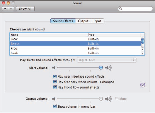 Use the Sound Effects pane to configure the alert and other interface sounds.