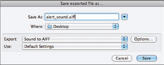 Export the alert sound as an AIFF file.