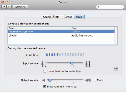 Use the Input level gauge to assess the input level of sound coming in to the MacBook.