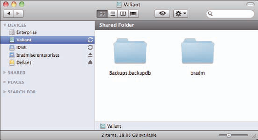 A mounted external hard drive appears in the DEVICES section of the sidebar, just like the internal hard drive.