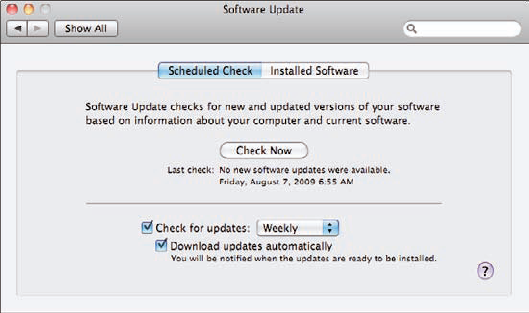 Use the Software Update pane to configure your MacBook to update its Apple software automatically.