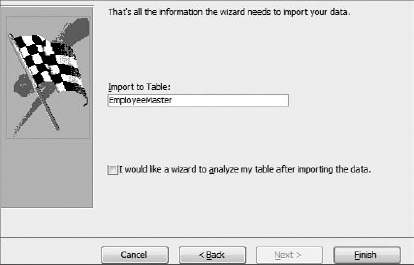 Name your imported table and Click the Finish button.