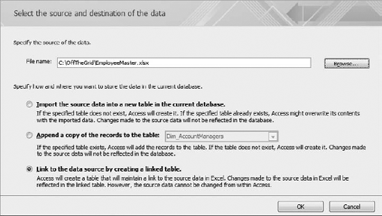 To link to a data source, select the Link option.