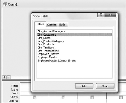 The Show Table dialog box allows you to select the tables or queries to add to the Query Design view.