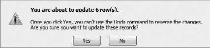 Click Yes to continue with your update action.
