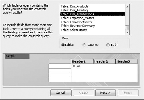 Select the data source for your crosstab query.