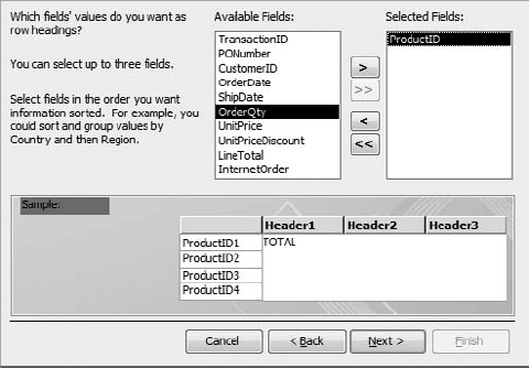 Select the ProductID field; then click the Next button.