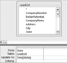 Simply pass the field name through the Trim function in an Update query to remove the leading and trailing spaces.