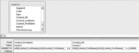 This query parses out the first name and the middle initial from the Contact_FirstName field.