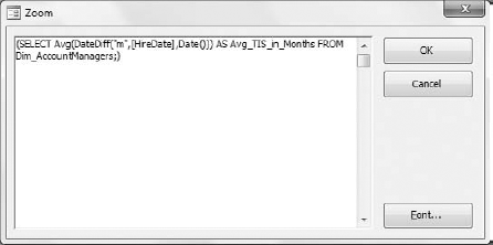 Paste the first SQL statement you copied into the Criteria row of the TIS_IN_MONTHS field.