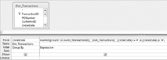 Use the <= operator in your DCount function to return the count of invoice dates that equals or is less than the date returned by the query.