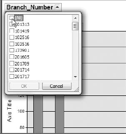 To filter by branch, click the drop-down arrow next to the Branch_Number field.