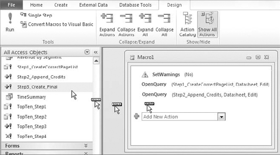 Save time by dragging your queries to the macro design interface.