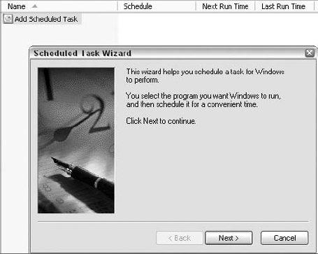 Activate the Scheduled Task Wizard and then click the Next button.