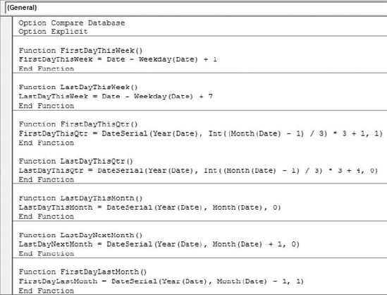 Creating one module that holds all your custom functions allows you to quickly find and edit any of your user-defined functions.