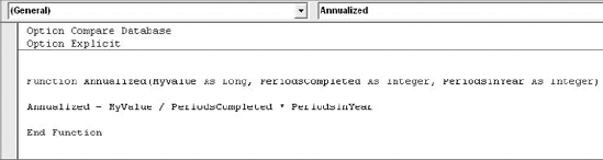 This custom function accepts three variables and uses them in an expression.