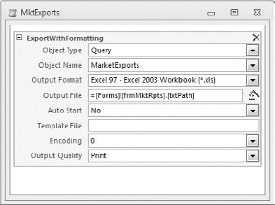 You will use the txtPath text box to dynamically feed your macro the Output File path for each market.