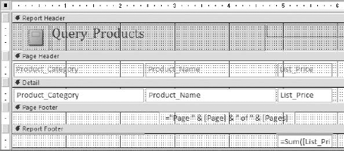 The Query_Products report in Design view.