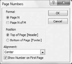 The Insert Page Numbers dialog box