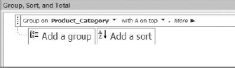 The Group, Sort and Total pane shows you the groupings that have been applied to your reports.