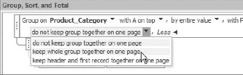 Avoid page break issues by choosing to keep your groups together.