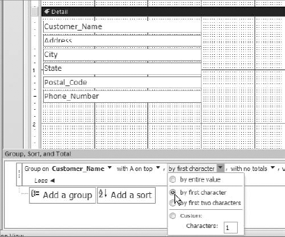 Group the customer names by first character.