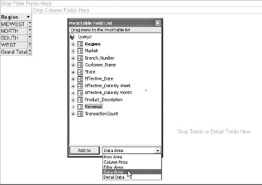 Add the Revenue field using the field list drop-down.