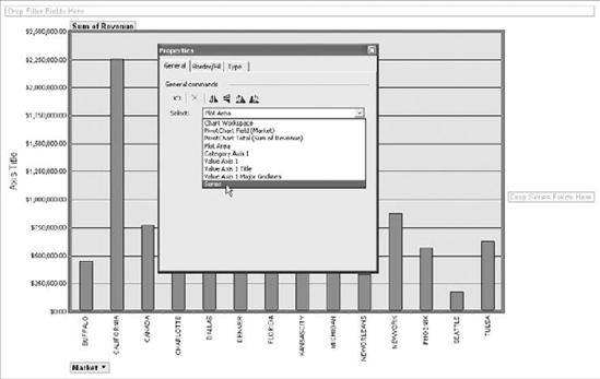 Selecting the Series object exposes its modifiable properties.