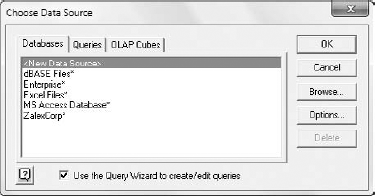 The Choose Data Source dialog box is your starting point.