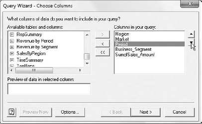 Move the Period column after Region and Market.