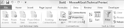 Getting to the properties of an external data table dialog box.