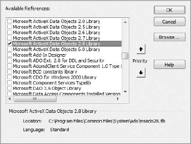 Select the latest version of the Microsoft ActiveX Data Objects Library.