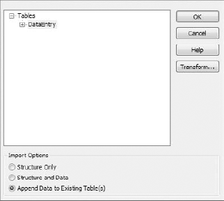 Append the data to the existing table DataEntry.