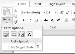 Select Paste Special from the Home tab in Word.