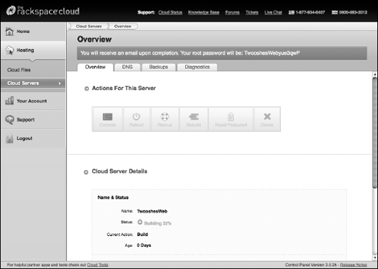 The Twooshes Web server dashboard.