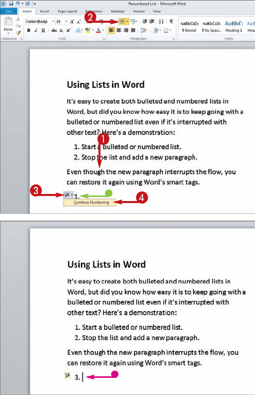 Resume Numbering in an Interrupted Numbered List