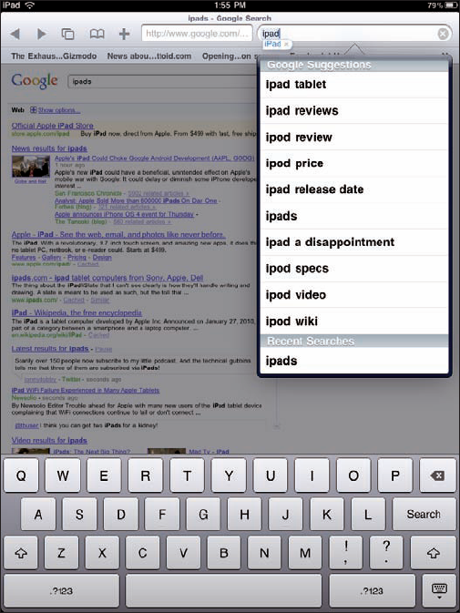 Conducting a Google search about iPads on the iPad.