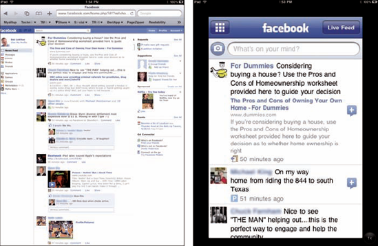 Bob's Facebook Live Feed as seen in Safari (left) and in the Facebook iPhone app (right).