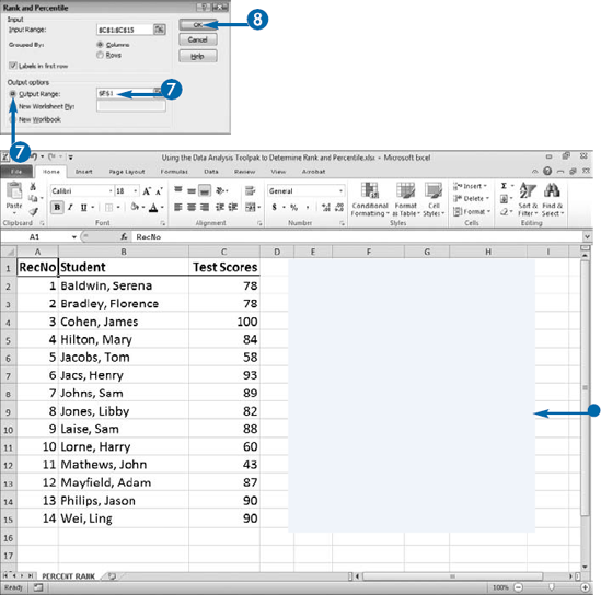 Using the Data Analysis Toolpak to Determine Rank and Percentile