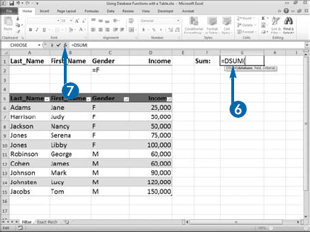 Using Database Functions with a Table