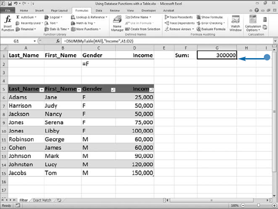 Using Database Functions with a Table