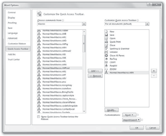 Choose a way to run the macro in Word's Options dialog box.