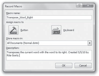 Creating the sample macro in Word.