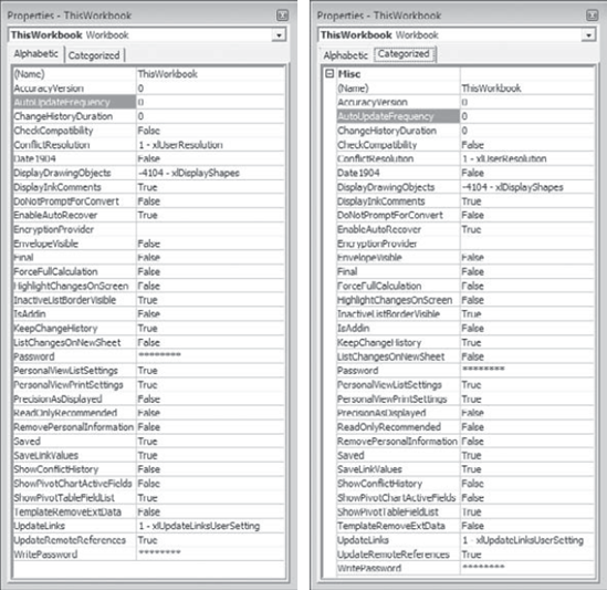 Use the Properties window to view the properties of a project, a user form, module, class module, or a control.