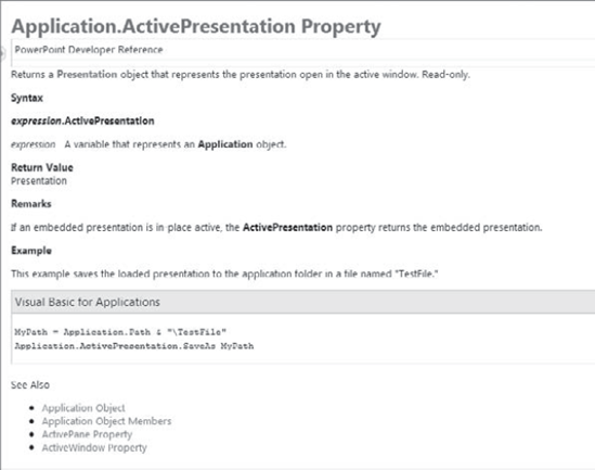 The Active Presentation Property screen